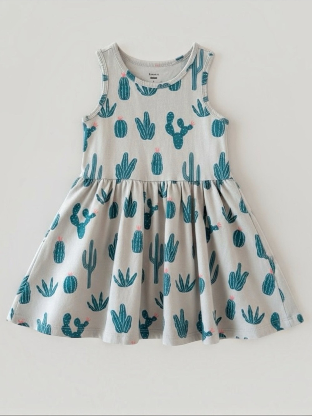 Tea Collection Cactus Print Twirl Dress Girls 4T Gray Green 100% Cotton